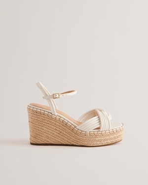 Sandale Ted Baker Cross Strap Espadrille Wedge Blanche Femme | XBW-80177288